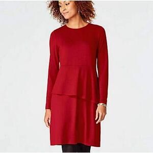 J. Jill Wearever Collection Red Asymmetrical Tiered Stretch Jersey Knit Dress L